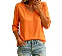 Womens V Neck 3/4 Sleeve T Shirts Casual Loose Fit Summer Autumn Basic Tees Plain Everyday Blouse Lightweight Comfy Tops