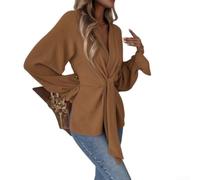 Women's V Neck Blouse Cross Front Twist Top Knot Tie Waist | Shirt for ruffle Bell Sleeve Solid Color Long Sleeve Casual Vacation Beach Wear Spring Summer