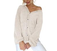 Women'S V Neck Cardigans,Long Sleeve Chenille Cardigans Sweater Coat Open Front Buttons Ladies Knitted Cardigans Autumn Winter Soft Warm Knitting Jacket Jumpers Tops,Beige,One Size Fit S,L