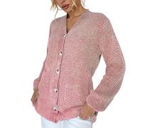 Women'S V Neck Cardigans,Long Sleeve Chenille Cardigans Sweater Coat Open Front Buttons Ladies Knitted Cardigans Autumn Winter Soft Warm Knitting Jacket Jumpers Tops,Pink,One Size Fit S,L