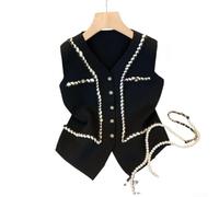 Women's V-Neck Contrast Vest Open Cardigan Summer | polyester fabric, lightweight feel, sleeveless , easy care, black white apricot khaki