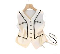 Women's V-Neck Contrast Vest Open Cardigan Summer | polyester fabric, lightweight feel, sleeveless , easy care, black white apricot khaki