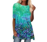 Womens V Neck Floral Long Sleeve Tops 2025 Summer Casual Loose Puff Sleeve Chiffon Boho Work Blouse Dressy T Shirts Breathable Gym Running Fitness Basic T-Shirt Activewear (Green,4XL)