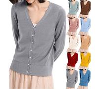 Women's V-neck jumper, large size, lightweight autumn sweater, sweater with button, tunic, long sleeve, casual, solid colour, tunic, daily, versatile, loungewear, mid-season sweater, Red, XXL