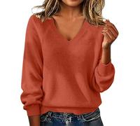 Womens V Neck Jumper Loose Fit Long Sleeve Plain Knitted Pullover | Relaxed Plain Knitwear with Ribbed Cuffs and Hem for Jeans Trousers Office Weekends Travel and Everyday Layering