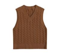 Women's V Neck Knitted Pullover Vest Sweater Sleeveless Top Ladies Sweater Vests Sleeveless Brown