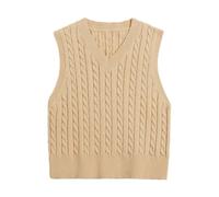 Women's V Neck Knitted Pullover Vest Sweater Sleeveless Top Men Fleece Sweater Vest Khaki