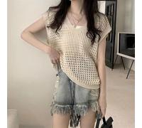 Women's V-Neck Knitted Vest for top Solid Color Hollow Out Women's | Hollowed knit texture, breathable polyester fabric, one size fits most, stylish cover shirt