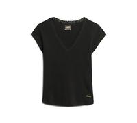 Women's V-neck Lace Trim T-shirt Superdry Essential Noir S/M