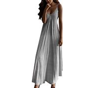 Women's V Neck Long Dress, Plus Size Sleeveless Dress with Spaghetti Strap Chic and Elegant Casual Gradient Color Breathable Loose Fit Soft Pleated Sexy Flowy Beach Dress