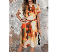 Women's V-Neck Long Sleeve Abstract Brushstroke Print Tunic Top, Casual Bohemian Everyday Fall Flared Blouse