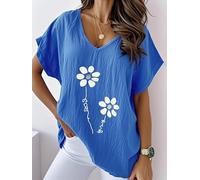 Women's V-Neck Long Sleeve Blouse Daisy Print Loose Fit Casual Summer Top | relaxed loose fit, cute floral print, v-neck 3/4 sleeve design, comfy casual top