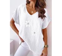 Women's V-Neck Long Sleeve Blouse Daisy Print Loose Fit Casual Summer Tops | relaxed loose fit, cute floral print, v-neck 3/4 sleeve design, comfy casual top