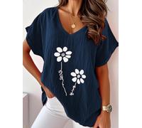 Women's V-Neck Long Sleeve Blouse Daisy Print Loose Fit Casual Summer Tops | relaxed loose fit, cute floral print, v-neck 3/4 sleeve design, comfy casual top