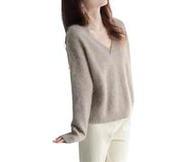 Women's V-Neck Merino Wool Pullover, Solid Color, Autumn/Winter Casual Loose-Fitting Top