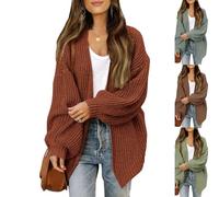 Women's V Neck Open Front Long Balloon Sleeve Sweater,Crochet Cardigans for Women,Knit Sleeve Casual Loose Sweaters (Coffee,XXL)