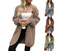 Women's V Neck Open Front Long Balloon Sleeve Sweater,Crochet Cardigans for Women,Knit Sleeve Casual Loose Sweaters (Camel,M)