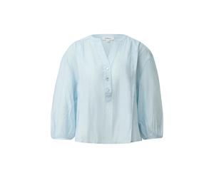 Women's V-Neck Pleated Mixed Viscose Blouse s.Oliver Bleu 44
