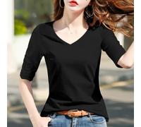 Women's V-Neck Pullover Top Solid Color Summer Beach Cover Up(Black L)