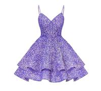 Women's V Neck Sequined Dress, Sleeveless Chic and Elegant Sexy Ruffles Retro Style Solid Colour High Waist Carnival Party Short Line Dress for Cocktail Prom