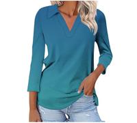 Womens V Neck Shirts Sale Polo Pullovers Shirt Dressy Casual 3/4 Sleeve Collared Blouse Going Out Loose Fit Striped Color Block Baggy Printed Tops Summer Gym Yoga Basic Tees Plus Size S-XXL