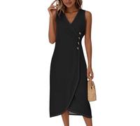 Womens V Neck Sleeveless Plus Size Work Cocktail Party Elegant Ruched Midi Wrap Dress,Knee Length Summer Dresses for Women UK Floor Maxi Night Ladies Floaty Dress Cotton Flower Women's,u1948k Black