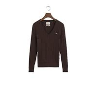 GANT Stretch Cotton Cable V-Neck, Deep Brown, S
