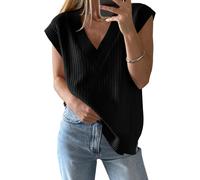 Women's V Neck Sweater Oversized Vest Sleeveless Lightweight Summer Sweater Elegant (black, L)