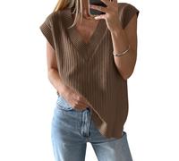 Women's V Neck Sweater Oversized Vest Sleeveless Lightweight Summer Sweater Elegant (khaki, S)