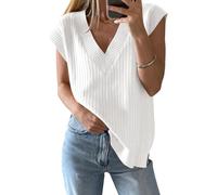 Women's V Neck Sweater Oversized Vest Sleeveless Lightweight Summer Sweater Elegant (white, XXL)