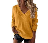 Women's V Neck Sweater, Warm Women's Casual Knitted Loose Fit Long Sleeve Vintage Solid Colour Sweater Chic and Elegant Comfortable Temperament Going Over Pullover Sexy Autumn Winter Sweater