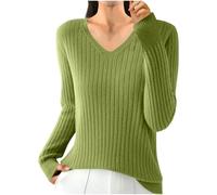Women's V Neck Sweaters Fashion Fitted Long Sleeve Ribbed Knitted Jumper Cute Soft Ladies Trendy Business Work Tops/UK Size/Shipping 7 Days Mint Green