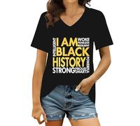 Women's V-Neck T-Shirt 'I AM Black History' - Strong Statement Shirt for Empowerment | Top to Celebrate Black Culture, style_b01 black, XXL