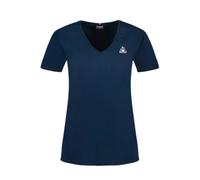 Le Coq Sportif - ESS Tee SS V Neck N°1 - Women's Short Sleeve V-Neck Jersey T-Shirt 100% Cotton 140g Soft Classic Fit - Embroidered Logo - Size S - Navy Blue