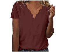 Women's V Neck T Shirts Short Sleeve Summer Tops Vintage Casual Plain Tunic Top Plus Size Tees Shirt Solid Color Pullover Loose Fit Active Athletic Tunic Tops Wine