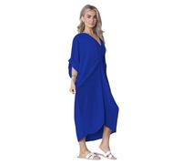 Women's V-Neck Tie Knotted Twisted Front Oversized Longline Midi Dress Ladies Batwing Sleeve Long Soft Touch Summer Dress One Size UK Fit Upto 20 (UK, Alpha, One Size, Regular, Regular, Royal Blue)