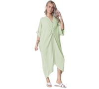 Women's V-Neck Tie Knotted Twisted Front Oversized Longline Midi Dress Ladies Batwing Sleeve Long Soft Touch Summer Dress One Size UK Fit Upto 20 (UK, Alpha, One Size, Regular, Regular, Sage)