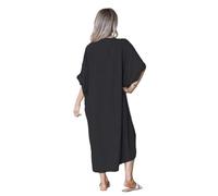 Womens V-Neck Tie Knotted Twisted Front Oversized Longline Midi Dress, Ladies Casual Batwing Sleeve Soft Touch Baggy Loose Fit Smock Longline Dresses UK One Size Fit Upto 20, Black