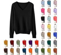 Women's V Neck Tops Long Sleeve Jumpers Solid Color Pullover Lapel Knit Sweater Ladies Roll Turtle Neck Jumpers For Women Top Oversized Ladies Womens Chunky Baggy Jumper Knitted Sweaters Thick Top