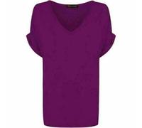 Women’s Turn Up Short Sleeve Plain Printed Baggy Top Ladies V Neck Tunic T-Shirt Casual Wear Summer Party Shirt Oversized Comfort Tee Top UK Size 8-26 Purple