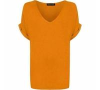 Women’s Turn Up Short Sleeve Plain Printed Baggy Top Ladies V Neck Tunic T-Shirt Casual Wear Summer Party Shirt Oversized Comfort Tee Top UK Size 8-26 Mustard