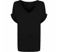 Women’s Turn Up Short Sleeve Plain Printed Baggy Top Ladies V Neck Tunic T-Shirt Casual Wear Summer Party Shirt Oversized Comfort Tee Top UK Size 8-26 Black