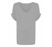 Women’s Turn Up Short Sleeve Plain Printed Baggy Top Ladies V Neck Tunic T-Shirt Casual Wear Summer Party Shirt Oversized Comfort Tee Top UK Size 8-26 Light Grey