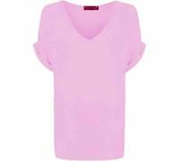 Women’s Turn Up Short Sleeve Plain Printed Baggy Top Ladies V Neck Tunic T-Shirt Casual Wear Summer Party Shirt Oversized Comfort Tee Top UK Size 8-26 Baby Pink