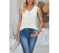 Women's V-Neck Vest Sleeveless Solid Summer for top Women's V-Neck | Classic V-neckline with eyelet hollow out sleeves, stylish and airy for hot summer days