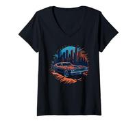 Womens V8 Vintage American Muscle Car Engine Displacement V8 V-Neck T-Shirt