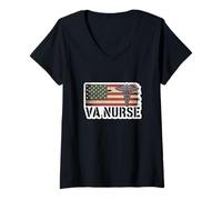 Womens VA Nurse American Flag Medical Caduceus Healthcare V-Neck T-Shirt