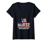 Womens VA nurse because our heroes need heroes too American Flag V-Neck T-Shirt
