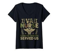 Womens VA Nurse Caring for Those Who Served Us Veteran Day Nurses V-Neck T-Shirt