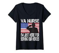 Womens VA nurse I’m just here for serving our heroes American Flag V-Neck T-Shirt